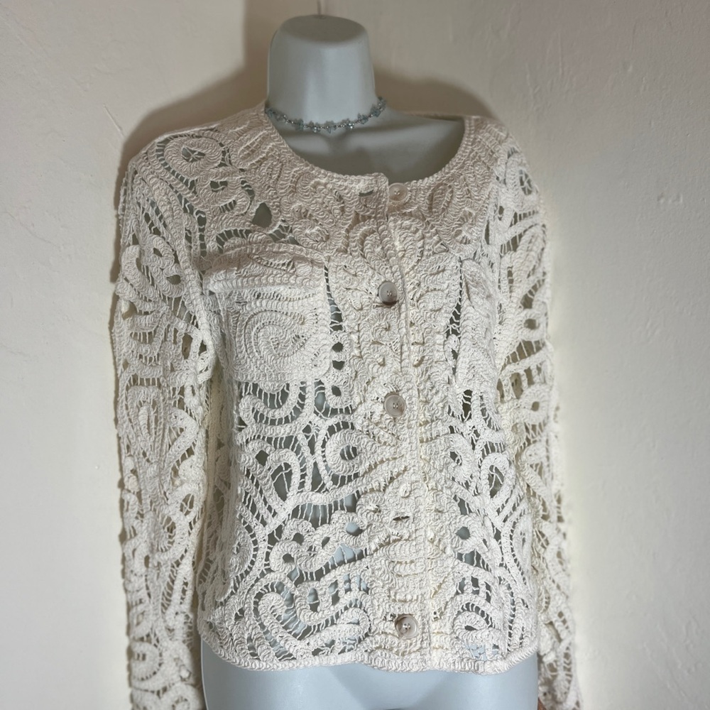 Jason Wu Cardigan Womens Large Crochet Lace Button Front Jacket Sweater